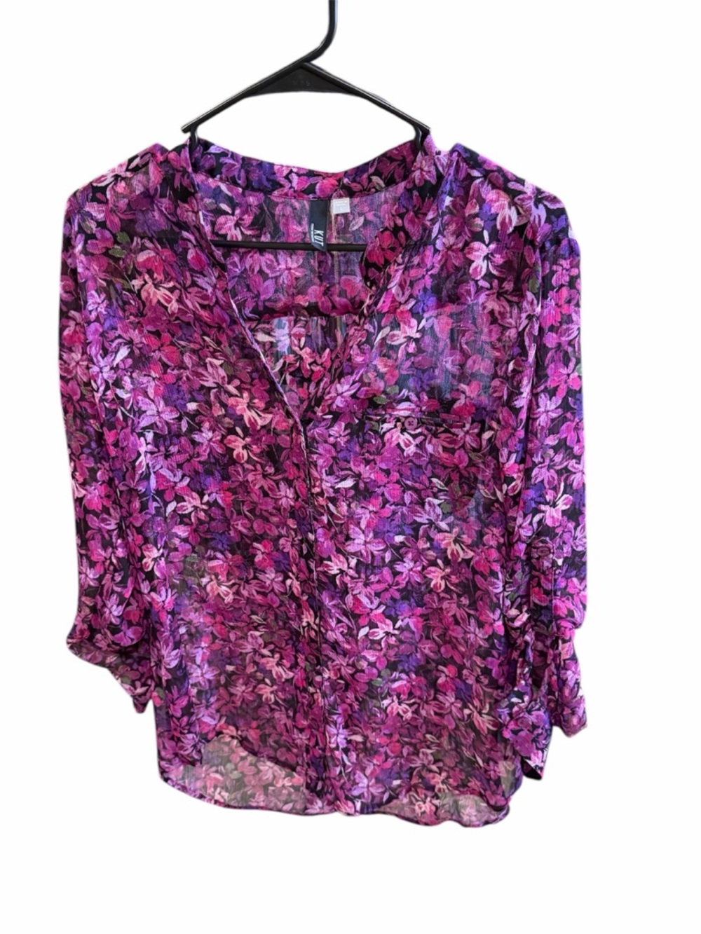 KUT from the Kloth Jasmine Purple Floral Button Down Blouse